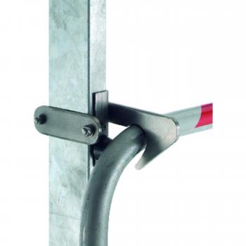 Zarges fixed ladder safety barrier in stirrup form with integrated arrester rail